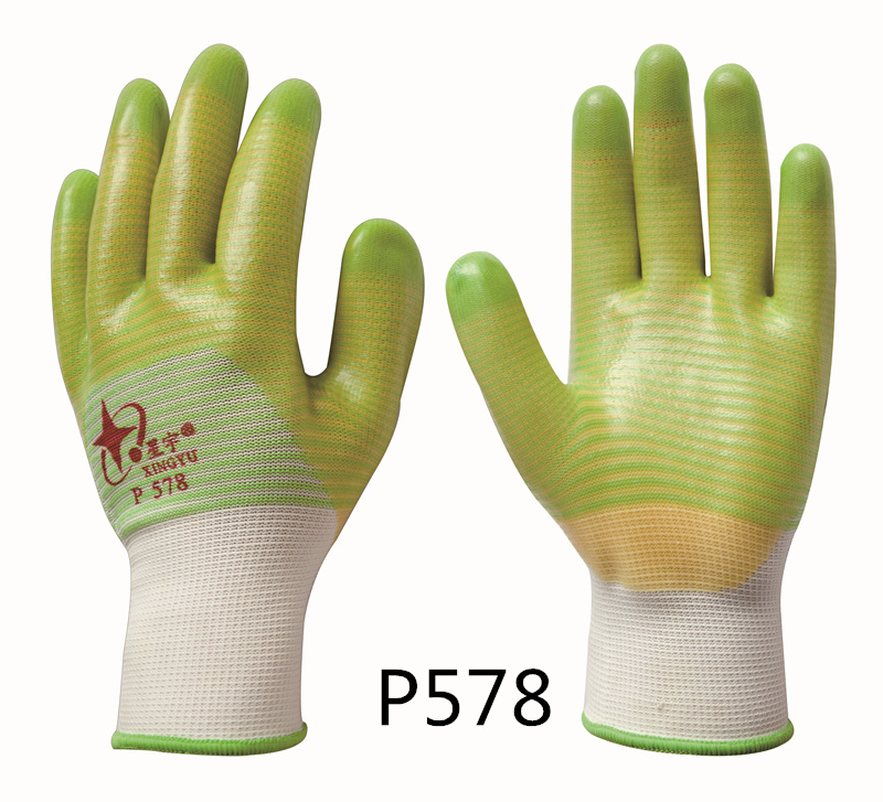 P578 十三针尼龙斑马纹PVC半浸手套